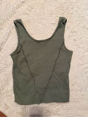 Gilded Intent Olive Green Ribbed Tank with Raw-Seam Detail